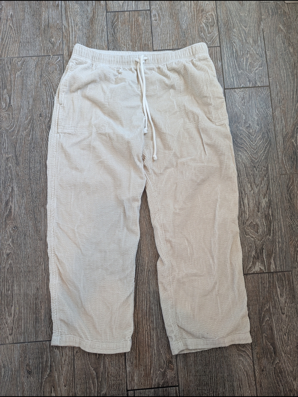 Aerie Pull On Corduroy Pants Large Ivory Beige Wide Leg Elevated